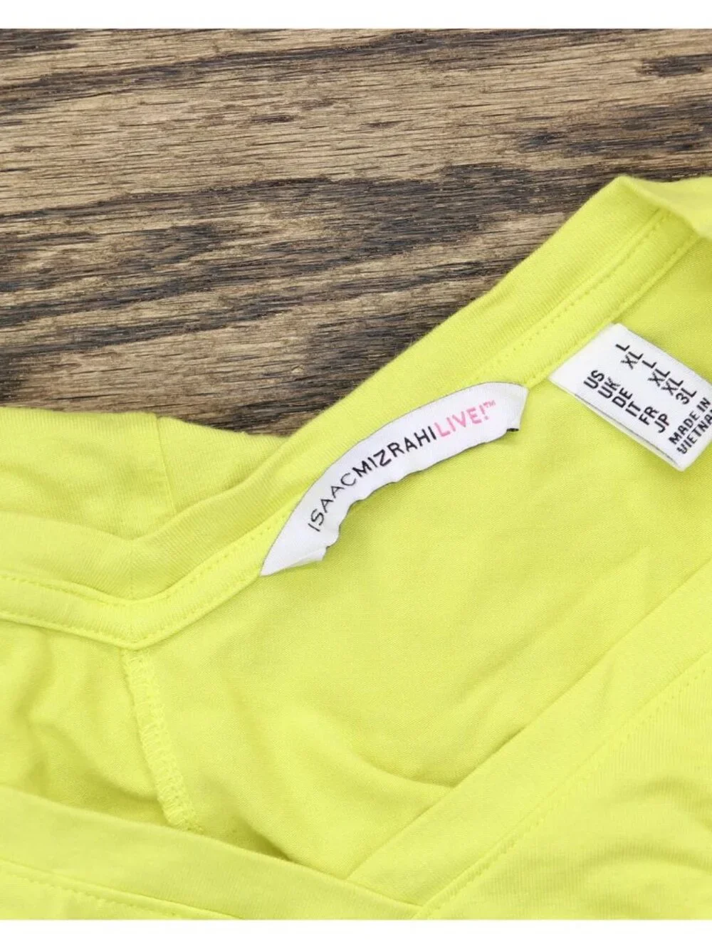 Isaac Mizrahi Live! V-Neck Forward Seam Knit Long-Sleeve Top Lime Glow Green L - Picture 3 of 5